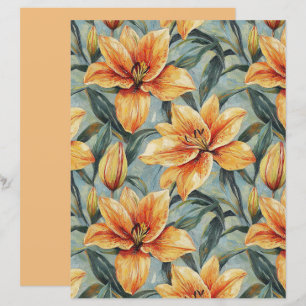 Orange Lily on Sage Green Scrapbook Paper