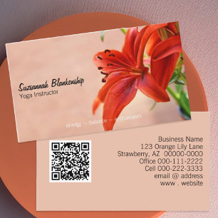 Orange Lily Photo Yoga Instructor QR Code Business Card