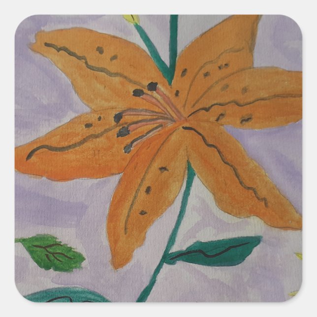 Orange Lily  Square Sticker (Front)