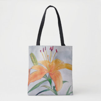 orange-lily watercolor bag