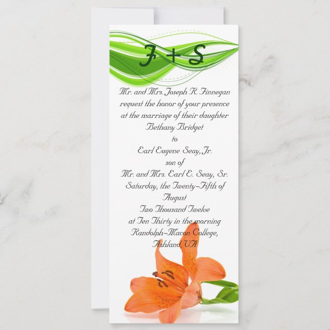 Orange Lily Wedding Invitations (Front)