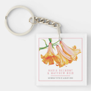 Orange Lily Wedding personalized guest keepsake Key Ring