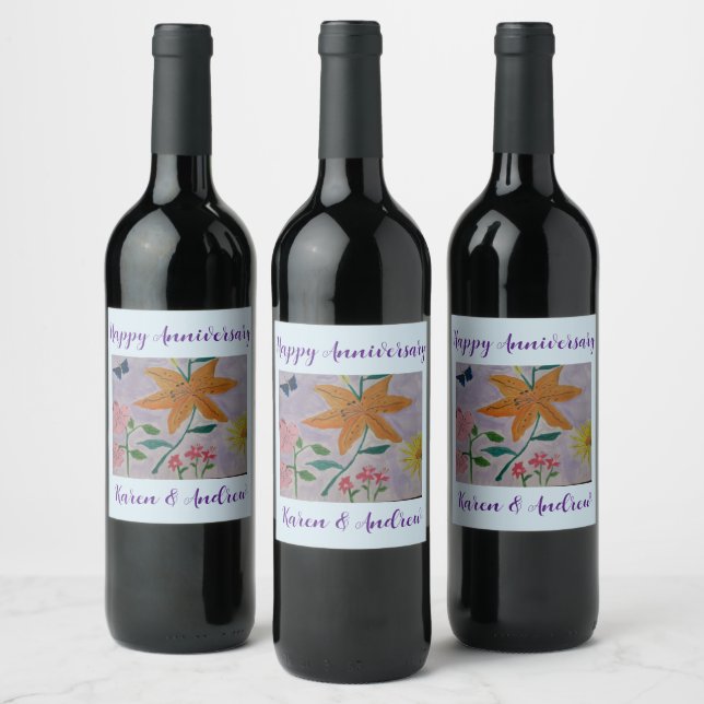 Orange Lily  Wine Label (Bottles)