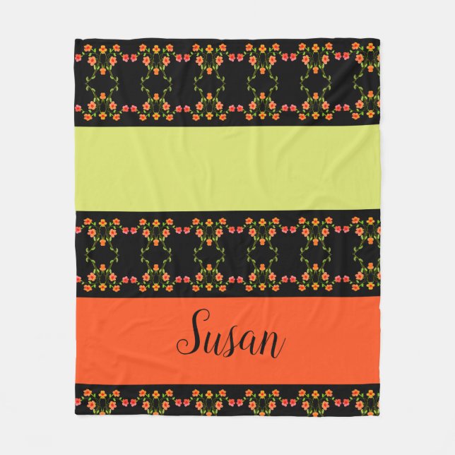 Orange Lime Green And Black Fleece Blanket (Front)