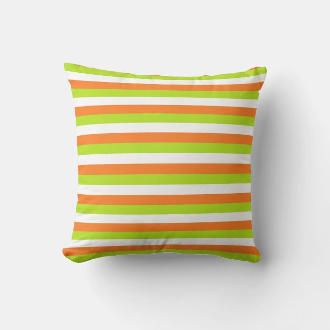 Orange, Lime Green and White Stripes Cushion (Front)