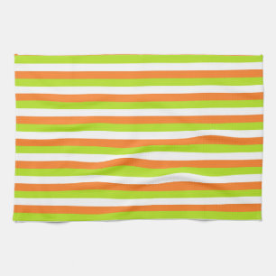 Orange, Lime Green and White Stripes Tea Towel