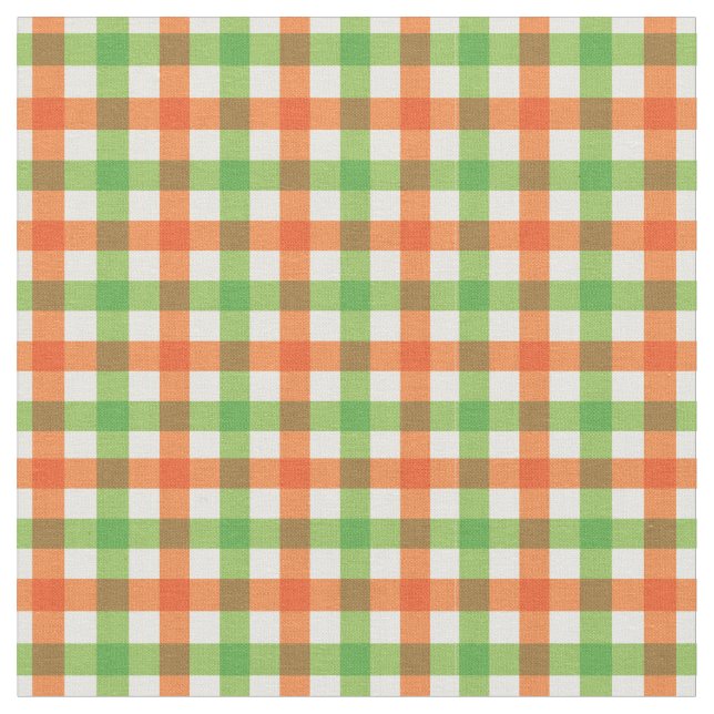 Orange & Lime Green Bright Gingham Plaid/ Tartan Fabric (Close Up)
