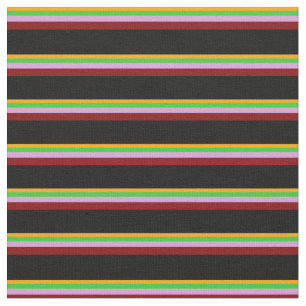 Orange, Lime Green, Plum, Maroon & Black Stripes Fabric