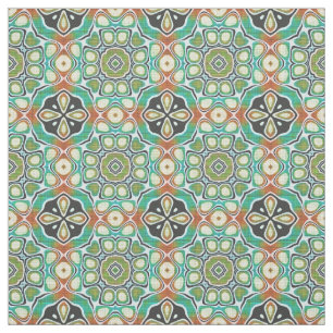 Orange Lime Green Turquoise Bali Batik Pattern Fabric