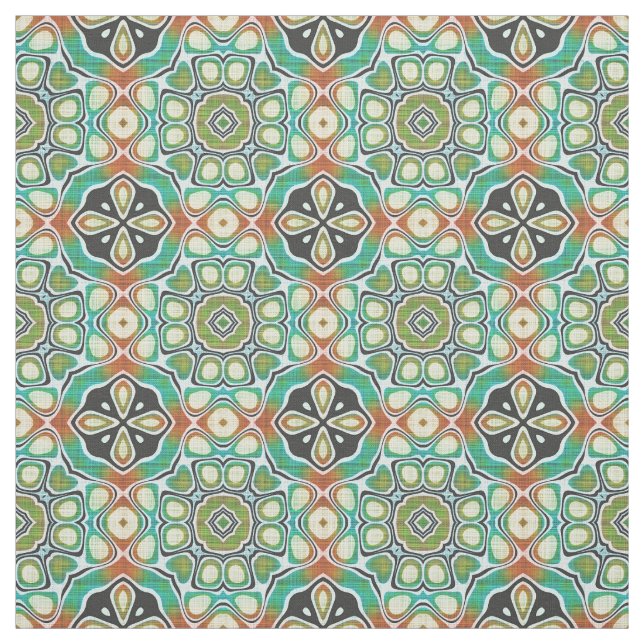 Orange Lime Green Turquoise Bali Batik Pattern Fabric (Swatch)