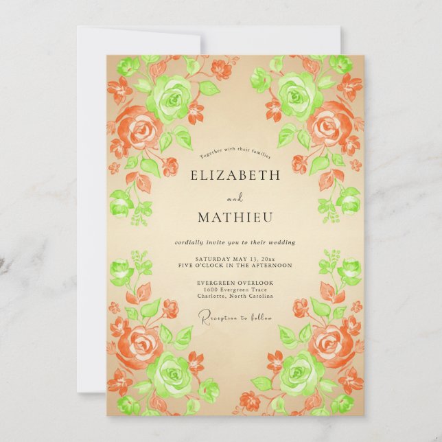 Orange Lime Leafy Wedding Invitation (Front)