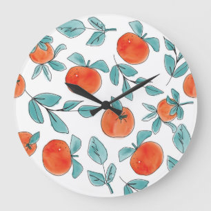 Orange line art: seamless pattern large clock