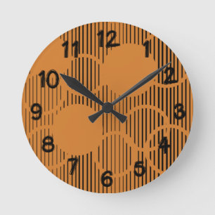 Orange Lined Circles  Round Clock