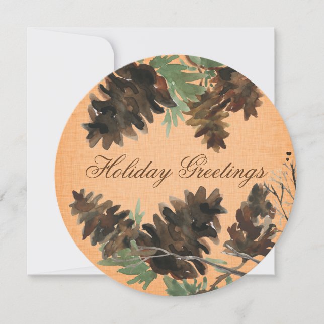Orange Linen Pine Cones Christmas Greeting Card (Front)