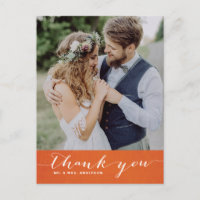 Orange Linen | Script Thank You Vertical Postcard