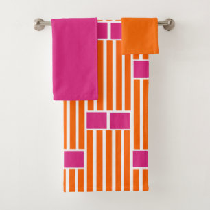 Orange Lines and Pink Boxes Bath Towel Set