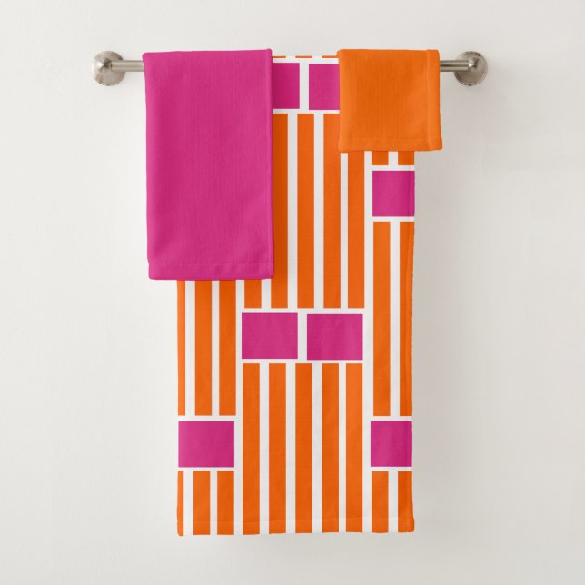 Orange Lines and Pink Boxes  Bath Towel Set (Insitu)