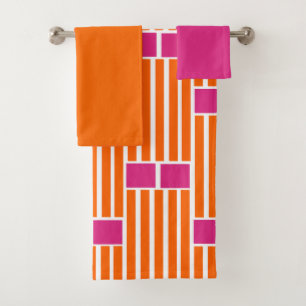 Orange Lines and Pink Boxes  Bath Towel Set