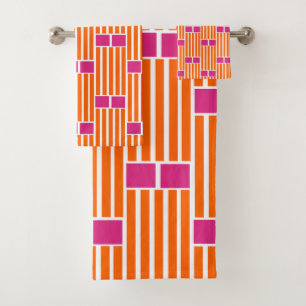 Orange Lines and Pink Boxes  Bath Towel Set