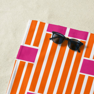 Orange Lines and Pink Boxes Beach Towel