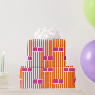 Orange Lines and Pink Boxes  Wrapping Paper