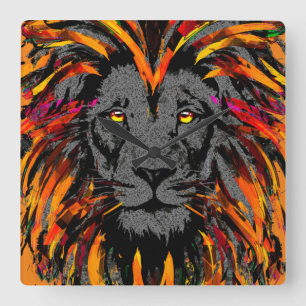Orange Lion Wall Clock - Lion Head Illustration