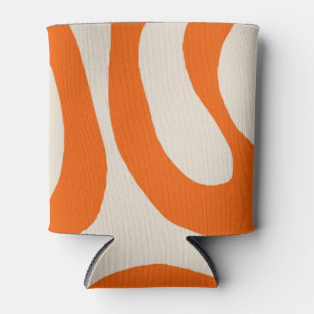 Orange Liquid Swirl Flow Groovy Stripe Y2K Pattern Can Cooler (Front)