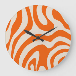 Orange Liquid Swirl Flow Groovy Stripe Y2K Pattern Large Clock