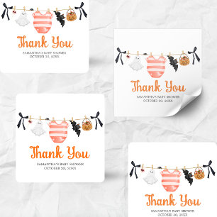 Orange Little Boo Baby Shower Square Sticker