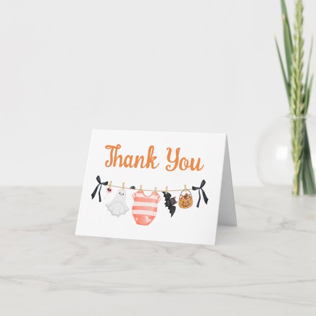Orange Little Boo Baby Shower Thank You Card (Front)