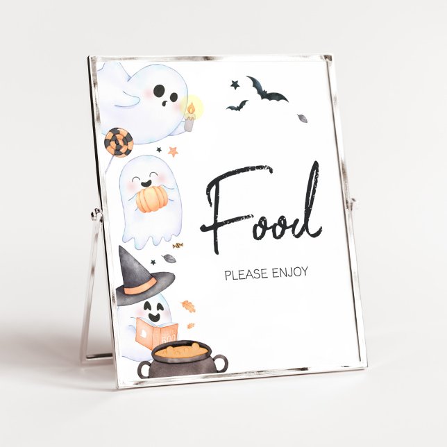 Orange Little Boo Halloween Baby Shower Food Poster (Orange Little Boo Baby Shower Food Sign)