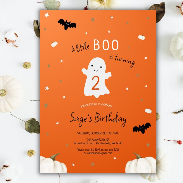 Orange Little Boo Halloween Birthday Invitation (Creator Uploaded)