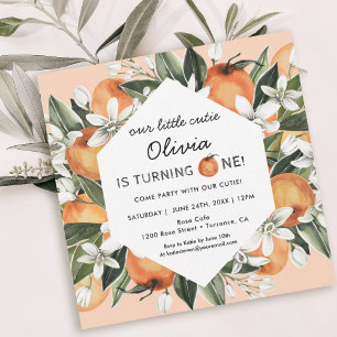 Orange Little Cutie 1st Birthday Party  Invitation