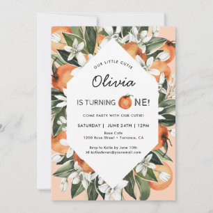 Orange Little Cutie 1st Birthday Party  Invitation