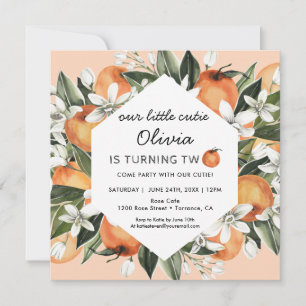 Orange Little Cutie 2nd Birthday Party Invitation