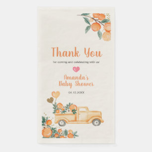 Orange Little Cutie Baby Shower Gold Glitter Napkin