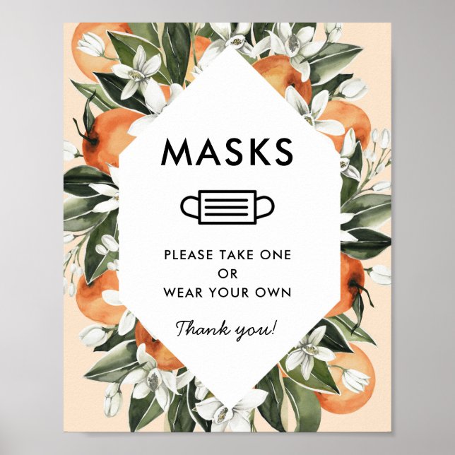 Orange Little Cutie Baby Shower Masks Sign Poster (Front)