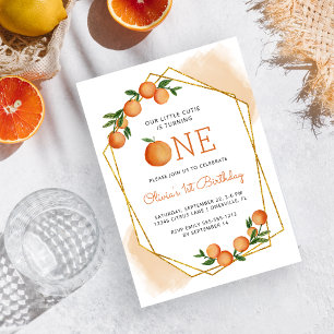 Orange Little Cutie Citrus 1st Birthday Party Invitation