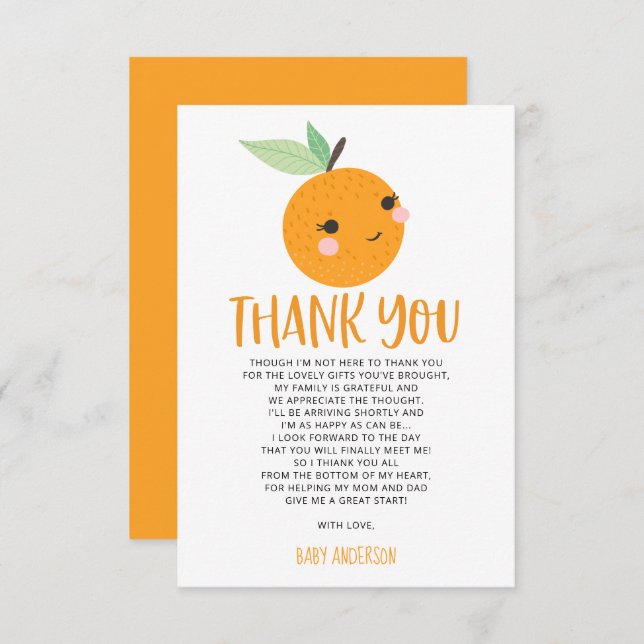 Orange Little Cutie Citrus Baby Shower Thank You  Invitation (Front/Back)