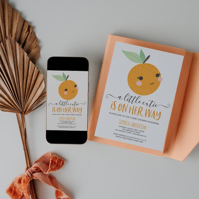 Orange Little Cutie Citrus Modern Girl Baby Shower Invitation (Creator Uploaded)