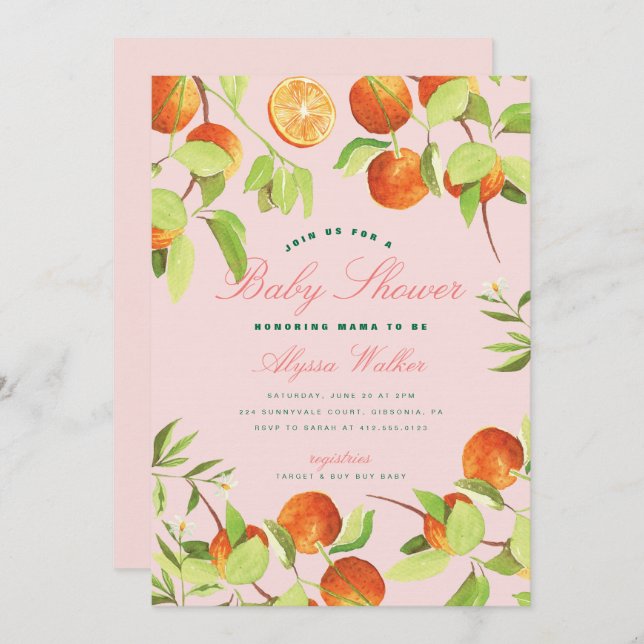 Orange Little Cutie Gender Neutral Baby Shower Invitation (Front/Back)