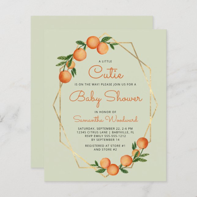 Orange Little Cutie Green Baby Shower Invitation (Front/Back)