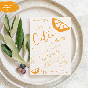 Orange Little Cutie Hand Drawn Citrus Baby Shower Invitation