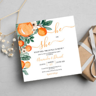 Orange Little Cutie He or She Gender Reveal Invitation
