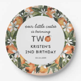 Orange Little Cutie Is Two 2nd Birthday Paper Plate