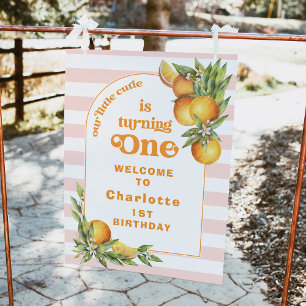 Orange Little Cutie One 1st Birthday Welcome Sign