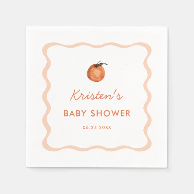 Orange Little Cutie Tangerine Baby Shower Napkin (Front)