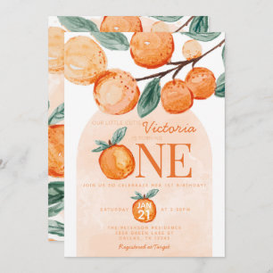 Orange Little Cutie turning ONE 1st Birthday Party Invitation
