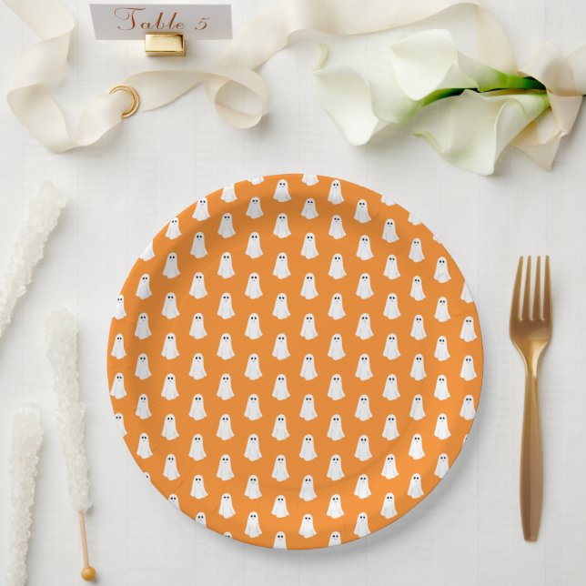 Orange Little Ghosts Pattern Paper Plate (Wedding)