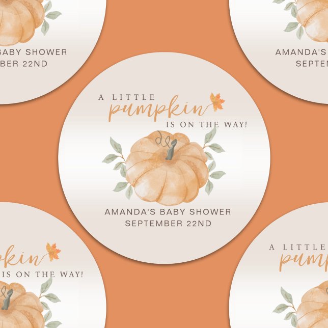 Orange Little Pumpkin Autumn Fall Baby Shower  Classic Round Sticker (Creator Uploaded)